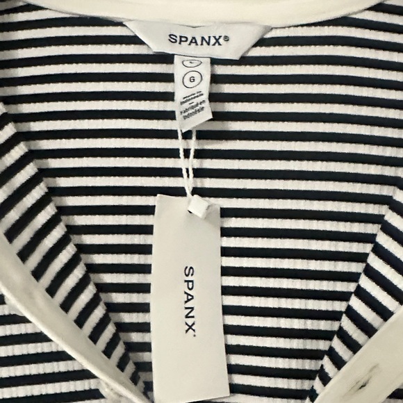 SPANX Black and White Striped Button Down Shirt Size L - Picture 2 of 3